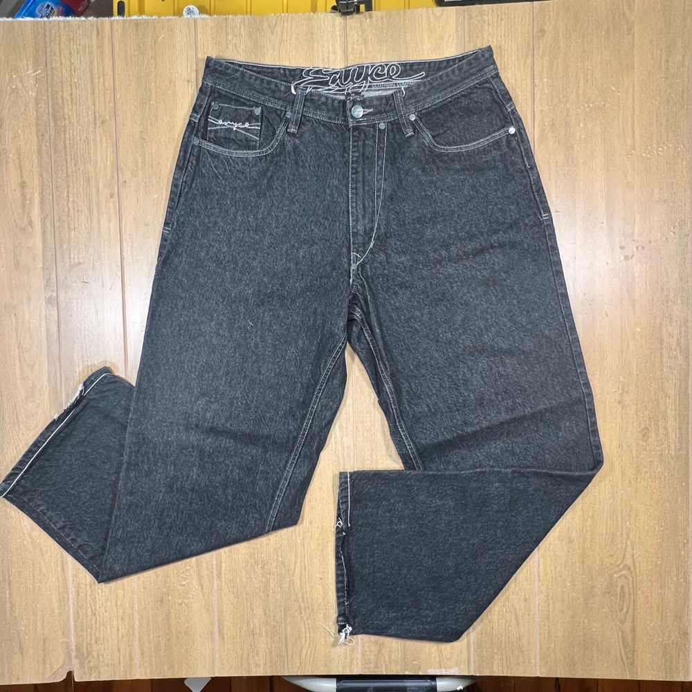 Enyce Mens Baggy Wide Leg Jeans Black Dark Wash Contrast Stitch‎ Y2K Streetwear